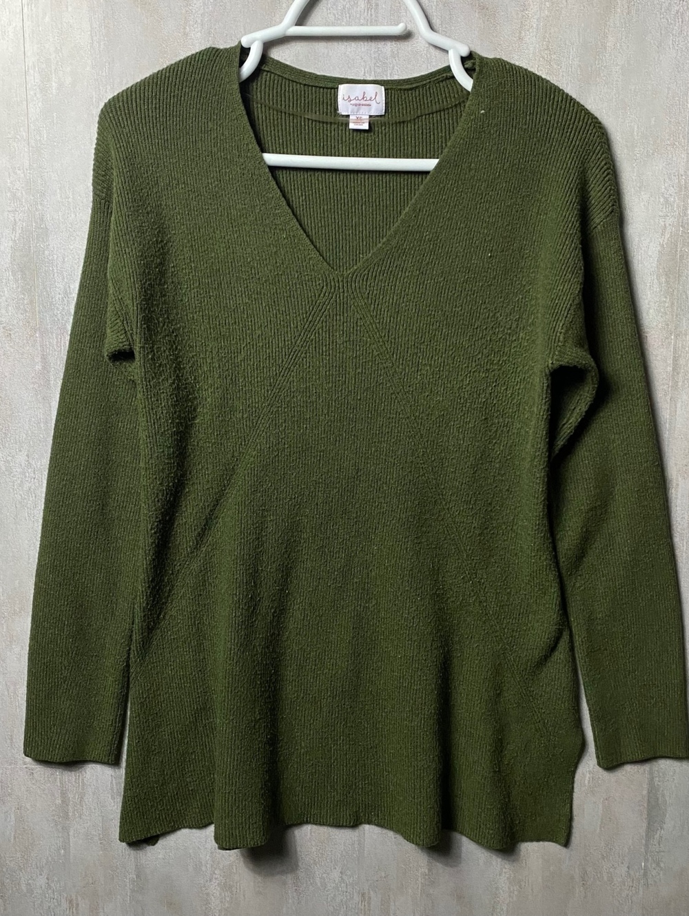 Womens Maternity Sweater XS Tunic V Neck Olive Green Cozychic Soft Ribbed Knit